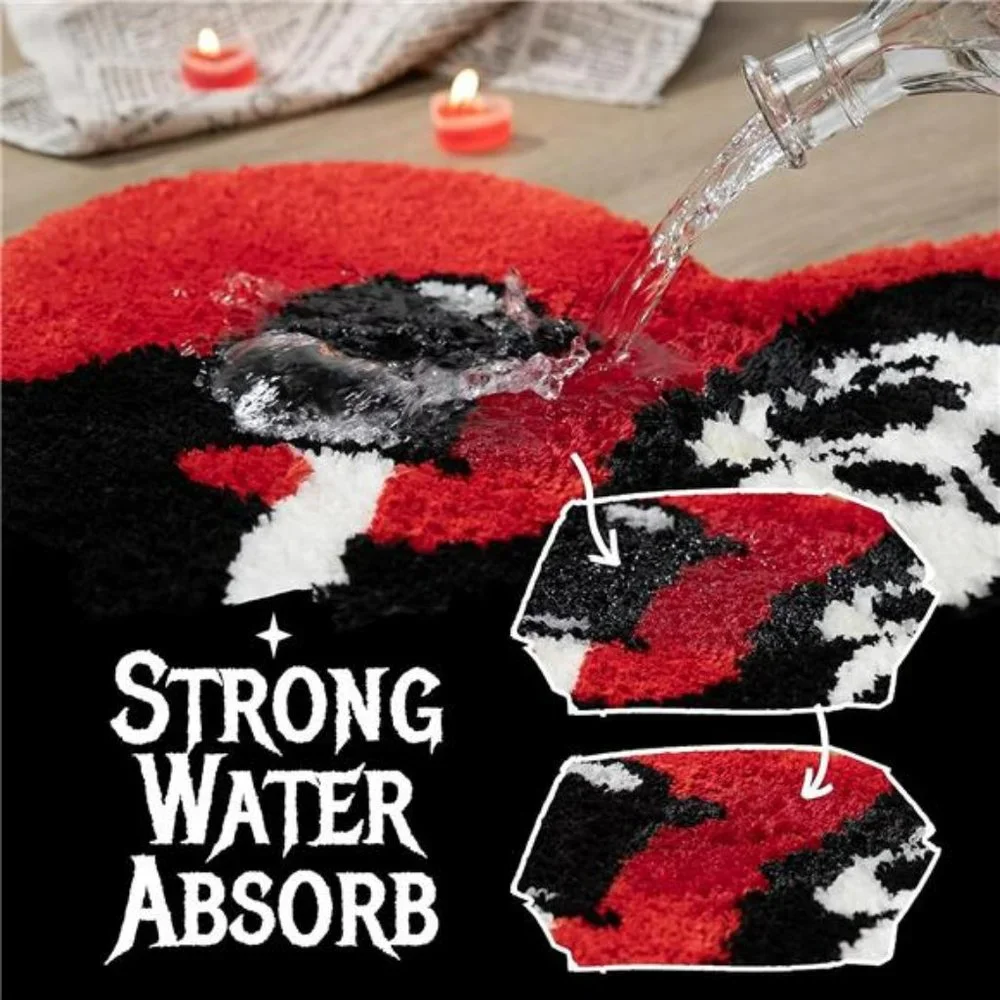 Halloween Bathroom Rugs Black Red Orange Bath Mat Non Slip, Absorbent Washable
